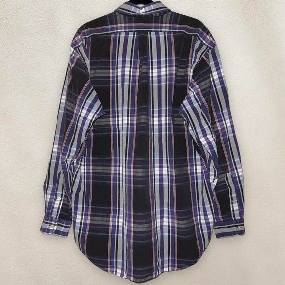 Ralph Lauren Golf Button Down Shirt Plaid Striped Purple Cotton Tall Men's Large - Picture 2 of 5